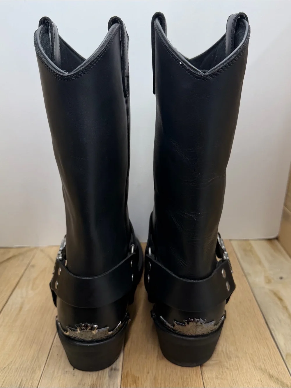DINGO BLACK LEATHER SQUARE TOE EAGLE HARNESS MOTORCYCLE BOOTS DI19053 MENS 10D
